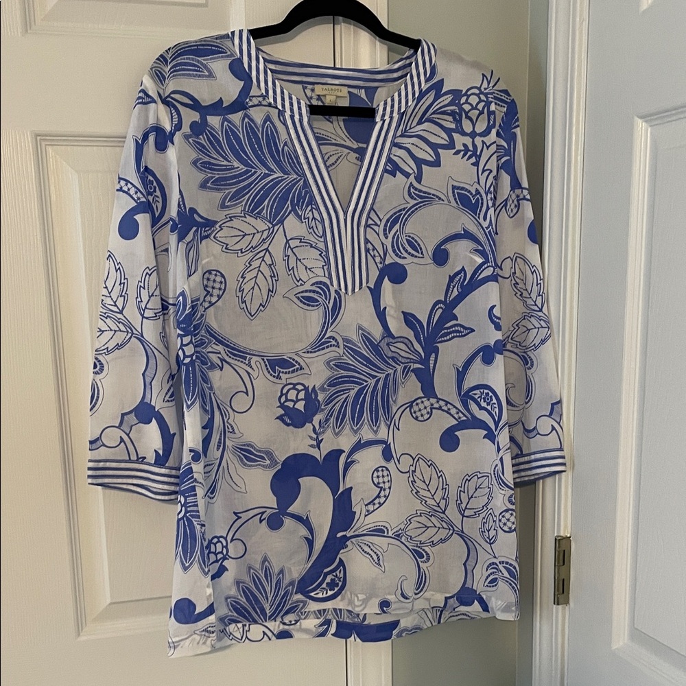 Talbots Blue and White Patterned Tunic